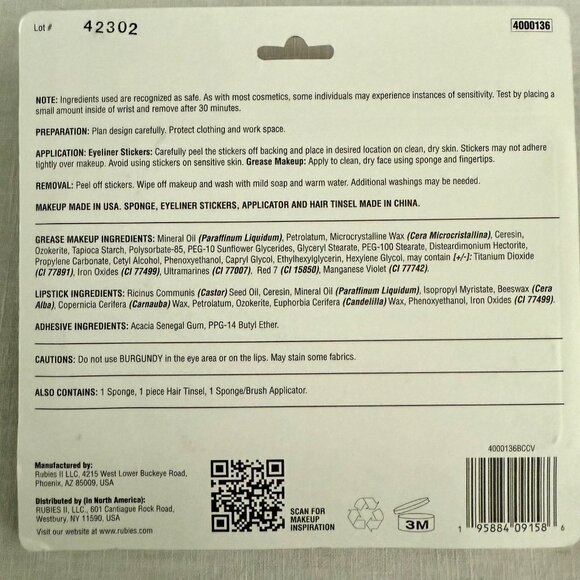 Rubies Goth Makeup Kit Grease Makeup Black Lipstick -Eyeliner Stickers - Picture 8 of 8